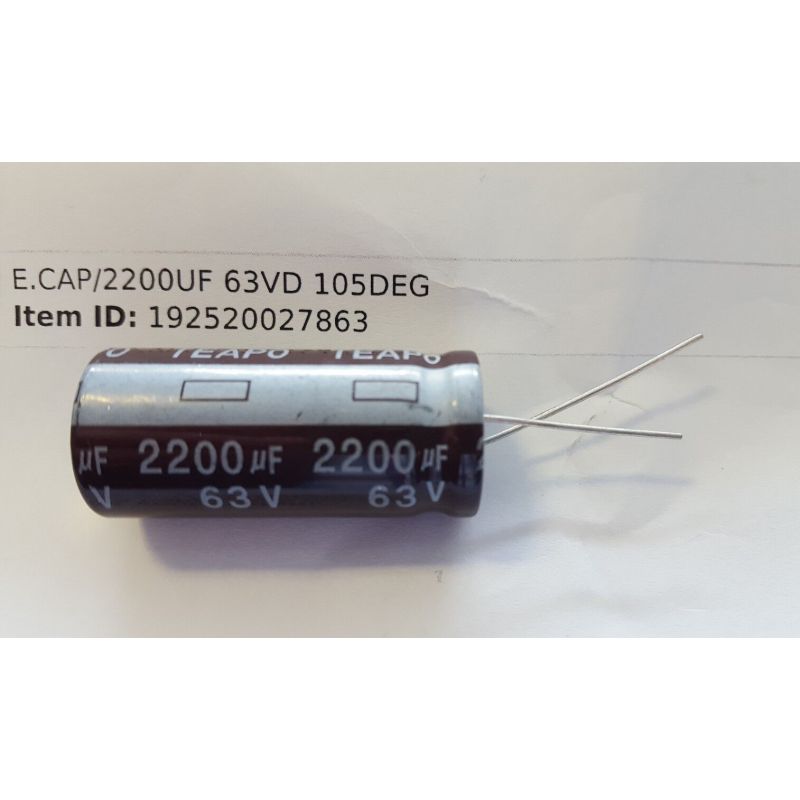 E.CAP/2200UF 63VD    105DEG RADIAL ELECTROLYTIC CAPACITOR 2200UF 63V (LOT OF 2)